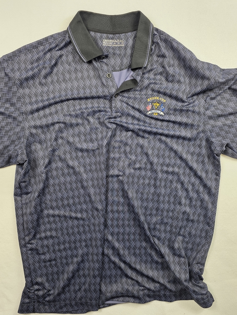Nike Golf Ryder Cup Valhalla Polo Shirt Mens XL Dri-FIT Blue Geometric Print